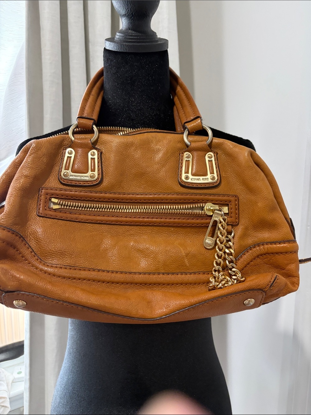 Michael Kors Cognac Leather Satchel with Gold Hardware